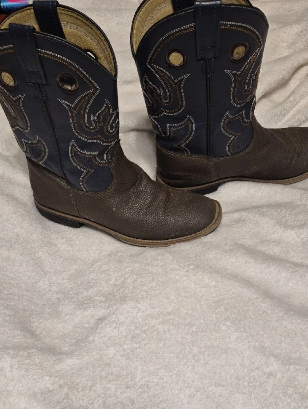 Boys Brown & Navy Western Pull-On Work Boots